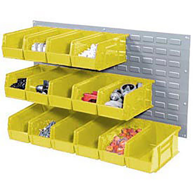 WALL BIN RACK W/18 YELLOW BINS, WALL BIN RACK W/18 YELLOW BINS,