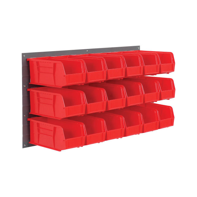 WALL BIN RACK W/18 RED BINS, 36X WALL BIN RACK W/18 RED BINS, 36X