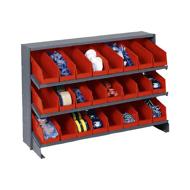 3 SHELF BENCH RACK, (24) 4"W RED 3 SHELF BENCH RACK, (24) 4"W RED