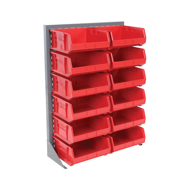 LOUVERED BIN RACK W/(12) RED STA LOUVERED BIN RACK W/(12) RED STA