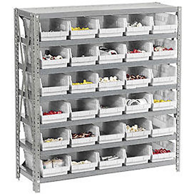 7 SHELF STEEL SHELVING W/(30) 4"