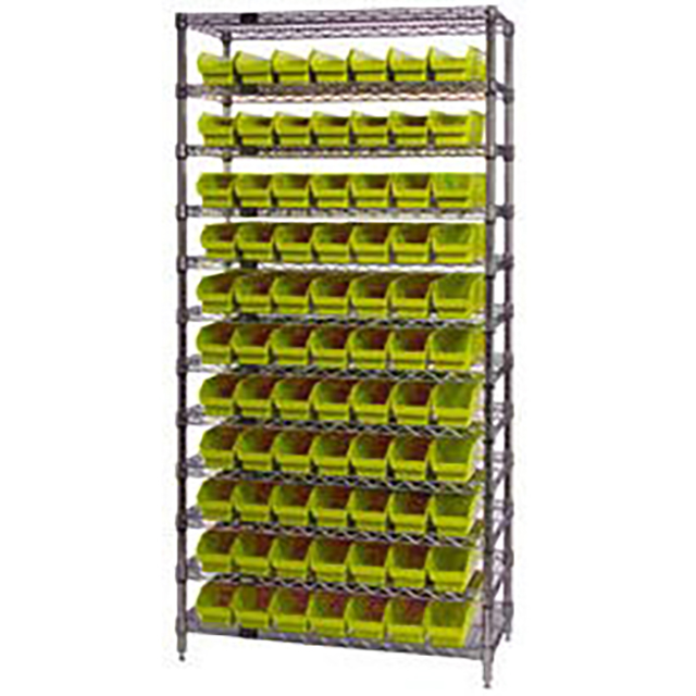 WIRE SHELVING, W/77 PLASTIC BINS WIRE SHELVING, W/77 PLASTIC BINS